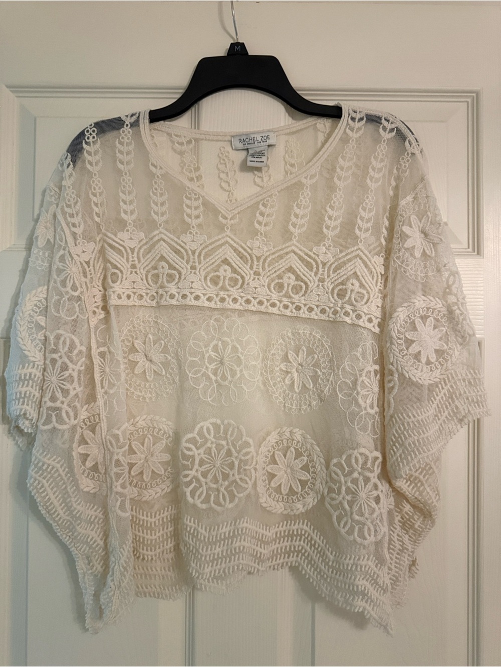 Rachel Zoe Cream Lace Embroidered Boho Tunic Top